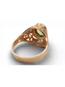 خاتم حرف يدوية فينتاج Yellow Peridot 14 كارت من الذهب الأحمر الوردي vrc012r-yp Art Deco أسلوب سوفيتي روسي اتحاد الجمهوريات السوف